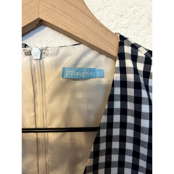 J. McLaughlin Kathryn Gingham Sleeveless Dress Navy White - Picture 3 of 5